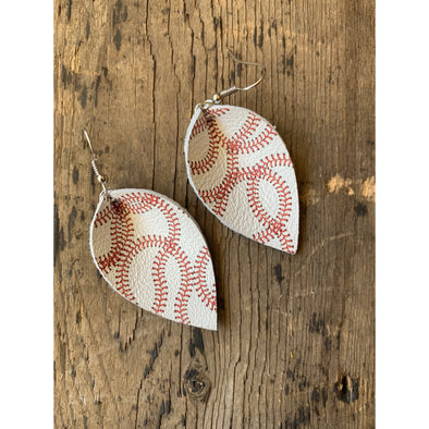 Baseball Print Leather Earrings